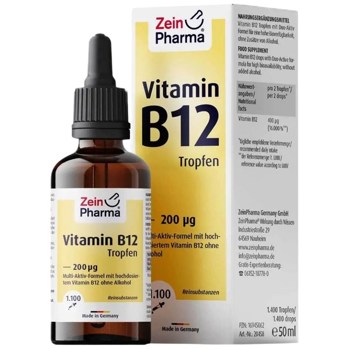 Supliment alimentar Zein Pharma Picaturi de Metil B-12 200 mcg, 50 ml