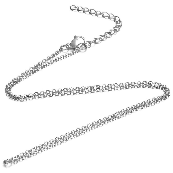 Colier din otel inoxidabil, cruce plata, argintie, 1.2mm, 40cm