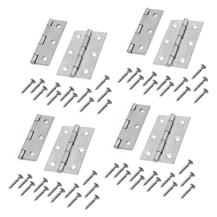 8 darabos fém zsanérkészlet, ezüst színű (76x45 mm)