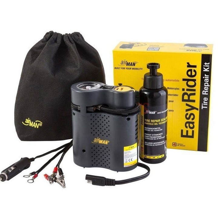 Set Accesorii Moto Vicma, compresor 12V, preparat etansare 250ml, negru