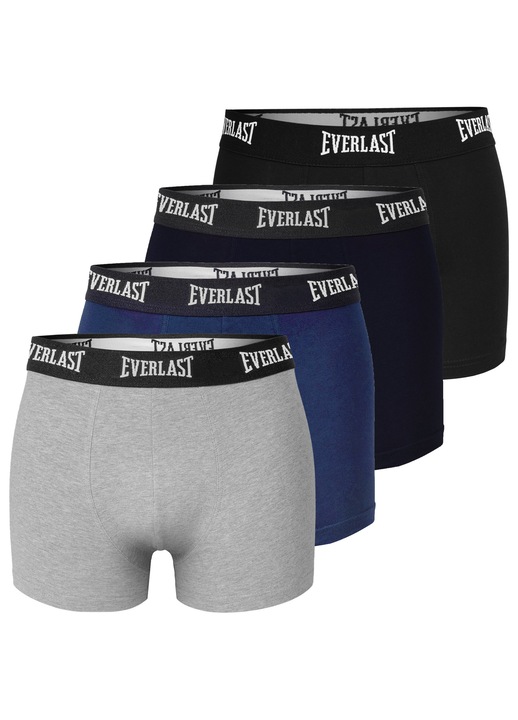 Set 4 bucati, boxeri barbati, Everlast, EV004, Banda elastica cu logo, Clasici, Bumbac, Negru, Multicolor