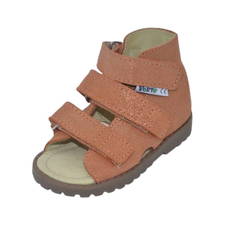 Профилактични сандали, изработени от естествена кожа, за момичета, Mrugala 1110-03, Оранжеви 119831