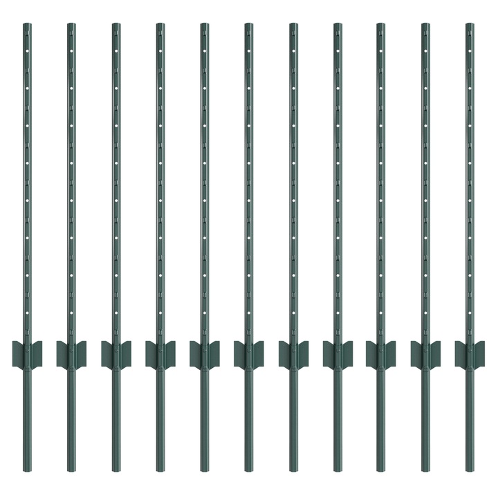 Set lifeXL 11 Stalpi de Gard vidaXL, Canale U, Verzi, 80 cm, din Otel, 7.68 kg