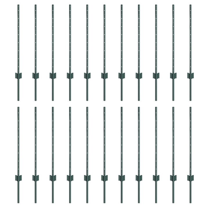 Set Stalpi de Gard vidaXL, argintii, 22 pcs, Verde, Standard Metal, 7.68 kg