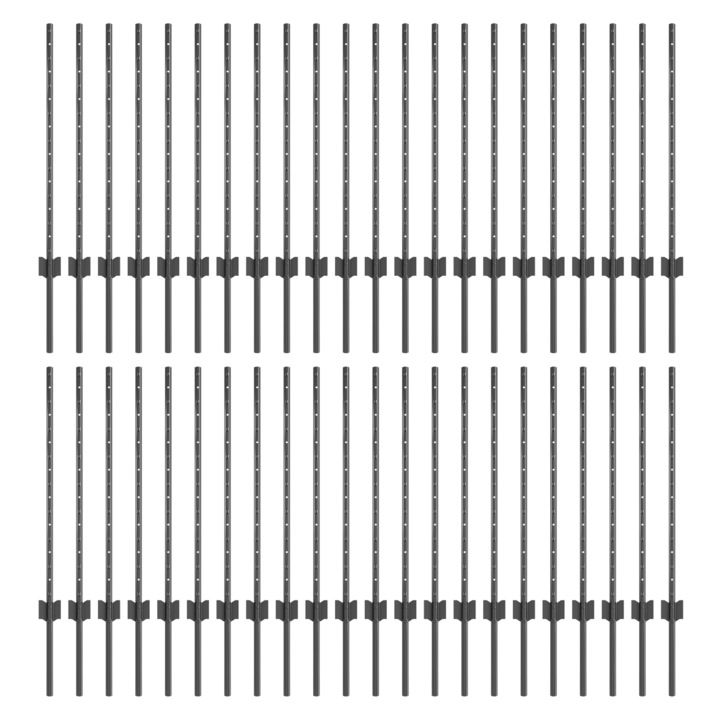 Set Stalpi de Gard vidaXL, argintii, 44 pcs, Gri, 100 x 0.8 m Otel, 7.56 kg
