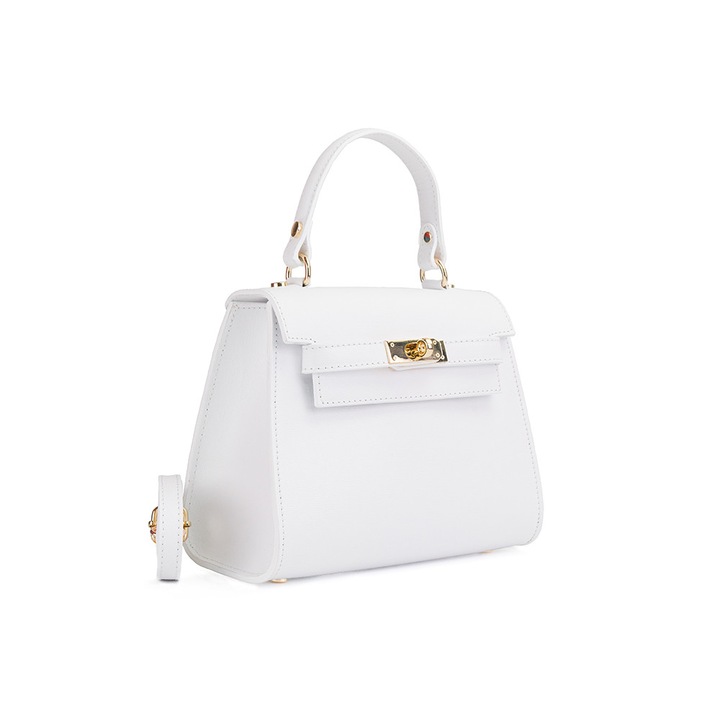 Poseta Piele Thea Safiano - Alb Simplu, Geanta Casual din Piele Naturala, Geanta, Genti