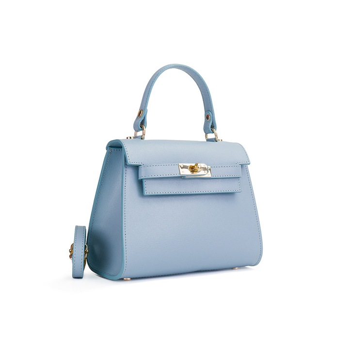 Poseta Piele Thea Safiano - Bleu, Geanta Casual din Piele Naturala, Geanta, Genti