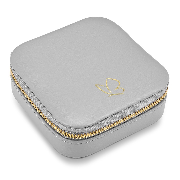 Glanzstücke München, Cutie de bijuterii din piele ecologica cu fermoar, pentru calatorii, Gri deschis