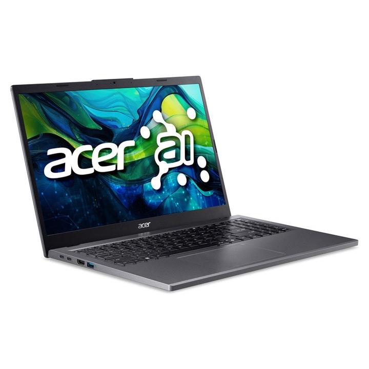 Лаптоп Acer Aspire 15 A15-61M-R7N1, NX.JDHEX.002.24GB.2TBSSD, Windows 11 Pro, 15.6", AMD Ryzen 7 8840HS (8 ядрен), AMD Radeon 780M, 24 GB 4800 MHz DDR5, Сив