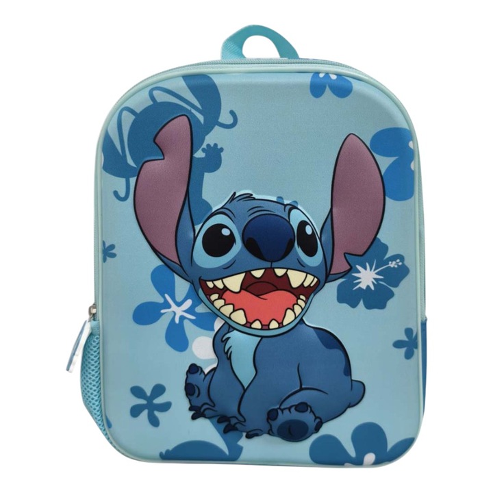 Раница 3D Happy Stitch, ученическа, многоцветна, регулируеми и подплатени презрамки, 30x24x12 см
