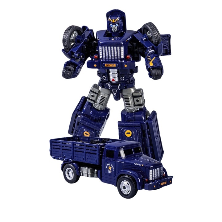 Camion transformabil in robot - Jucarie educationala pentru copii, model cu transformare in 1 pas (culoare albastru）