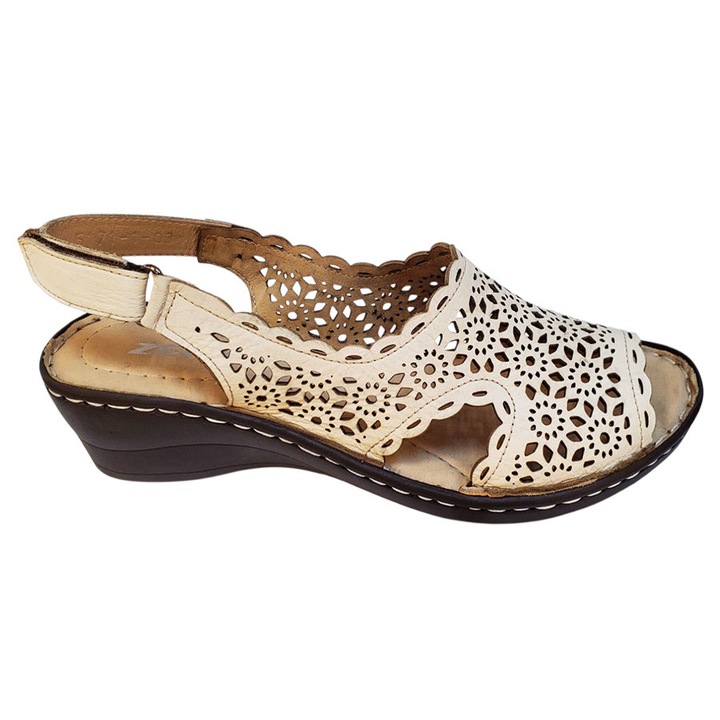 Sandale Dama Crem Zerya Din Piele Naturala Decupata, Crem