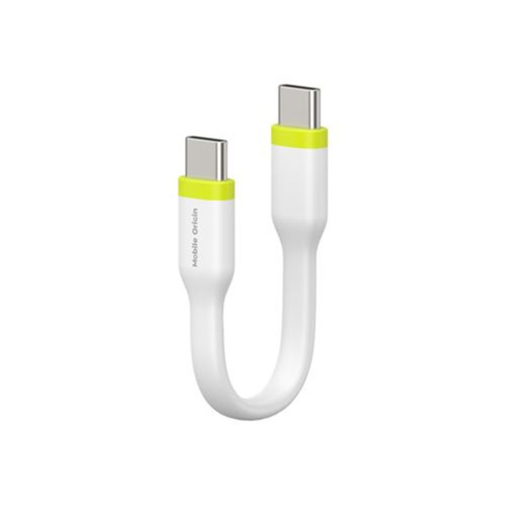 Cablu pentru incarcare si transfer de date Mobile Origin Compact, 2x USB-C, 60W, 10 cm, Alb