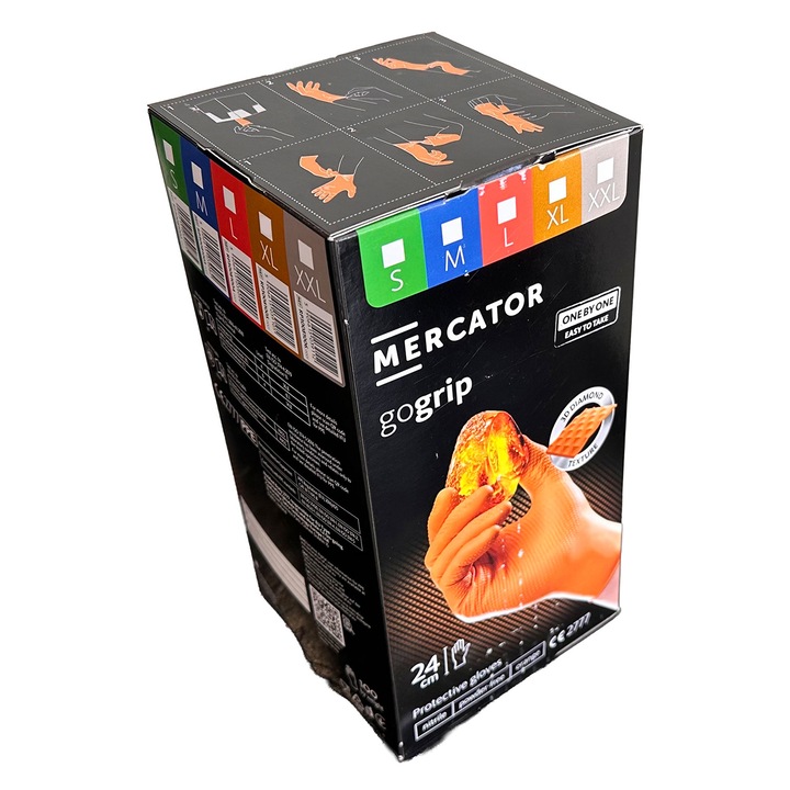 Manusi de nitril premium mercator GoGrip one by one, MERCATOR, portocaliu, marimea XL, 100 bucati