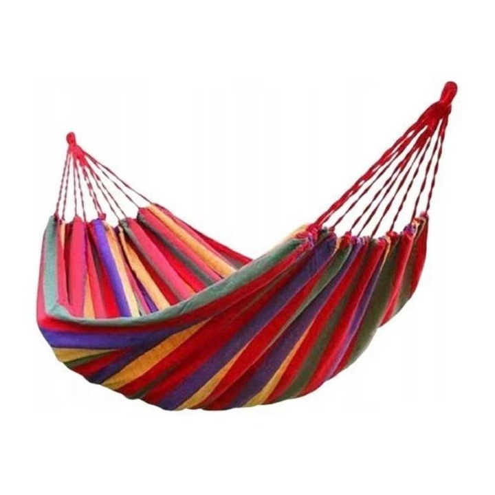 Hamac de gradina, pentru o persoana, cu sac de depozitare, multicolor, max 120 kg, 250x80 cm