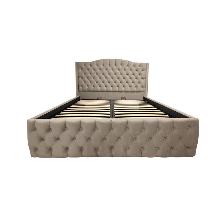 Pat Olimp tapitat 130/190 cu somiera rabatabila si spatiu depozitare crem