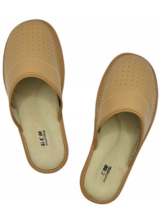 Мъжки чехли от естествена кожа, Екрю