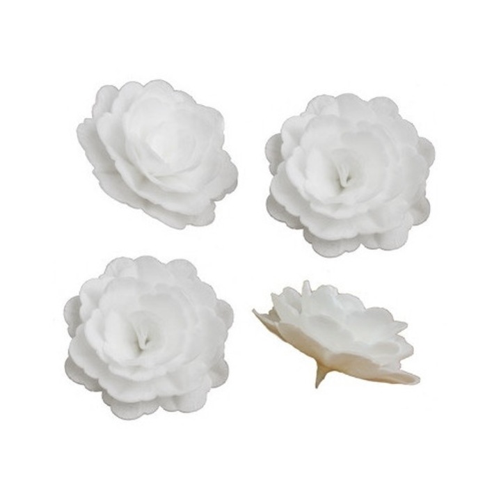 Set 4 roze wafloase jucarie, Rose Decor, alb, 7cm
