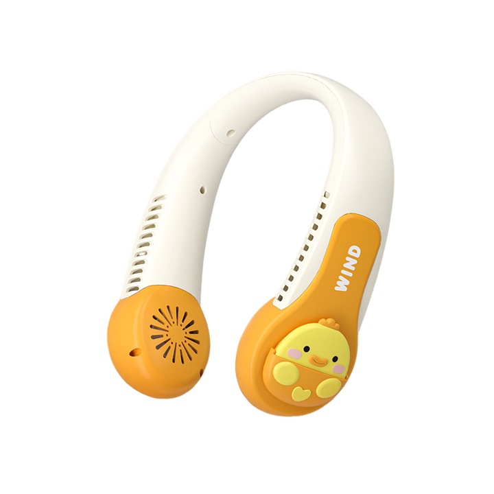 Nyakba akasztható ventilátor, 3 sebességfokozat, 1200 mAh, USB, ABS, Sárga