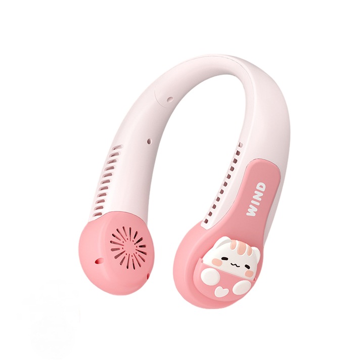 Nyakba akasztható ventilátor, 3 sebességfokozat, 1200 mAh, USB, ABS, Rózsaszín