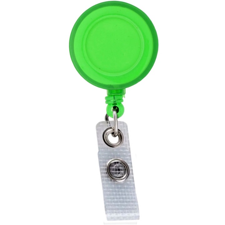Snur ecuson rola retractabila cu clips curea si bareta ranforsata, verde transparent