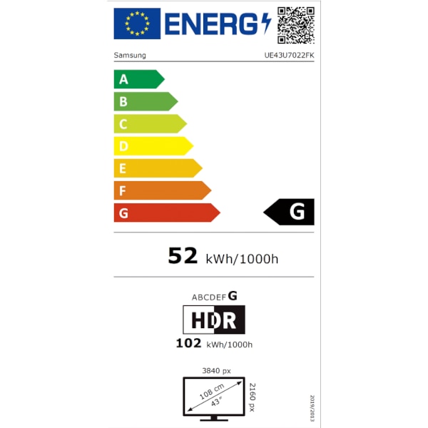 Televizor Smart Samsung 43U7022F, 108 cm, 4K Ultra HD, Clasa G