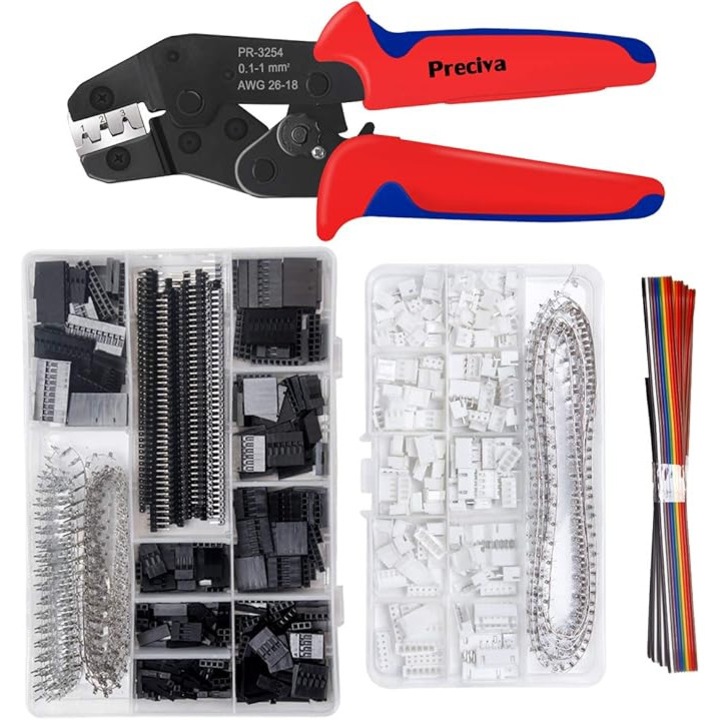 Set cleste de sertizare cu 1550 conectori dupont si 460 conectori mama/tata, cablu IDC de 1, 5 m (5 picioare), 0, 1-1 mm², KF2510, pentru ATX, EPS, PCIE si SATA