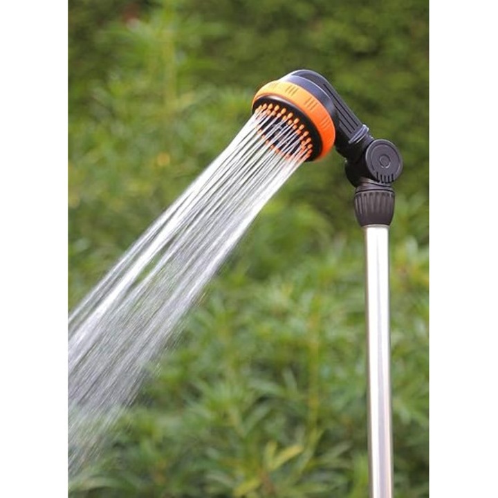 Dus Pentru Gradina si Pulverizator 2 in 1 - Ferm, 3 Moduri de Pulverizare, Suport Montare Dus inaltime reglabila 149-190 cm, Ajustare Debit Apa, Conector Apa, Metal si Plastic, Negru Porocaliu