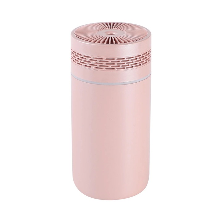 Kicsi, rózsaszín párásító, 12.7x7cm, LED-del, hordozható, 320ml, USB