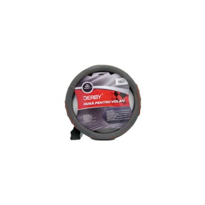 Husa volan piele naturala DERBY Gri Orange (37-39 cm), DBHVB578GO