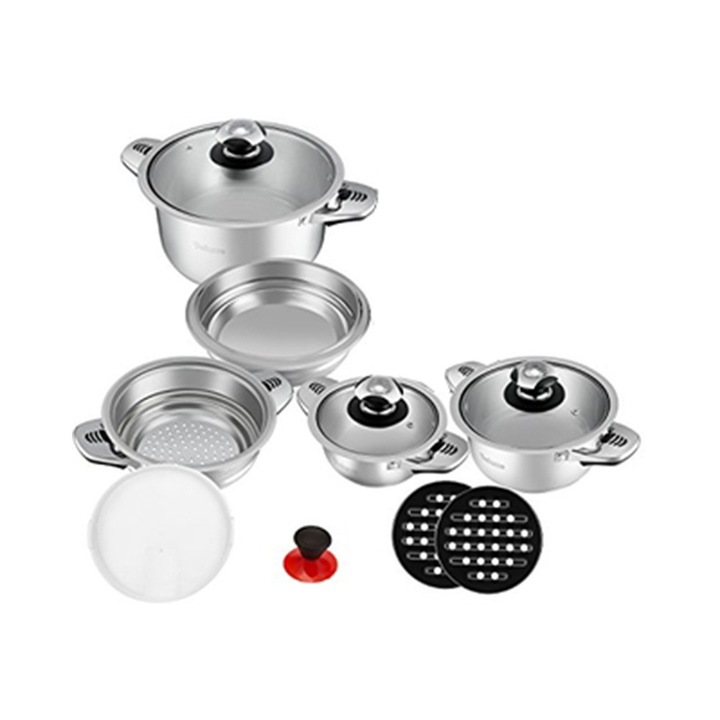 Set de gatit Excellent Line Pearl 16275067, 12 piese, tehnologie patentata - fierbere si prajire fara grasime si apa