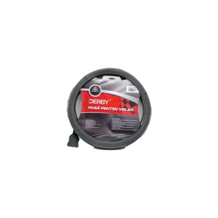 Husa volan piele naturala DERBY Gri Alb (37-39 cm), DBHVB578GW