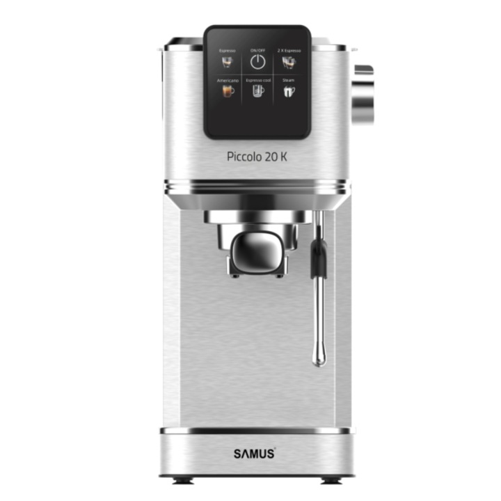 Espressor Samus Piccolo 20 k, 20 bari, Touch Control, 5 optiuni cafea, Rezervor apa 1.2 l, 1350 W, Sistem electronic de incalzire, Cafea macinata sau capsule, Duza abur