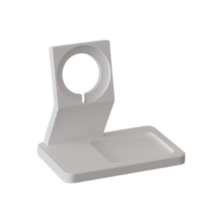 Suport birou pentru iPhone, Proprie, încărcare MagSafe, compartiment pentru căști, alb