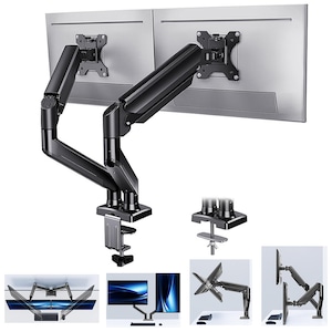 Suport reglabil pentru doua monitoare de 32” cu rotire a ecranului la 360 ° pentru biroul de acasa, masa stabilizatoare reglabila cu doua brate, capacitate de incarcare de pana la 9 kg, negru