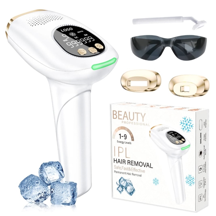 Epilator IPL Profesional BHRL-09 cu 9 Trepte Intensitate, Tehnologie Fara Durere, Racire Gheata, Auto/Manual – Indepartare Definitiva a Parului