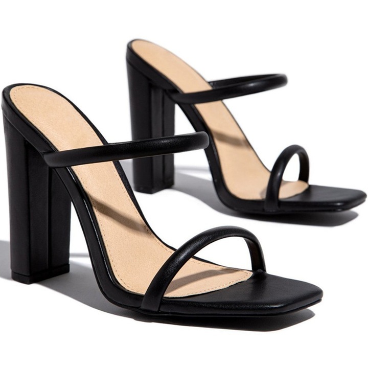 Sandale dama Ronyes, toc inalt, negru, Negru