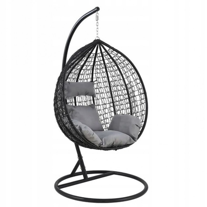 Leagan tip cuib, fotoliu suspendat, maxim 130 kg, cocoon negru si perne gri, JollyMag, KR23