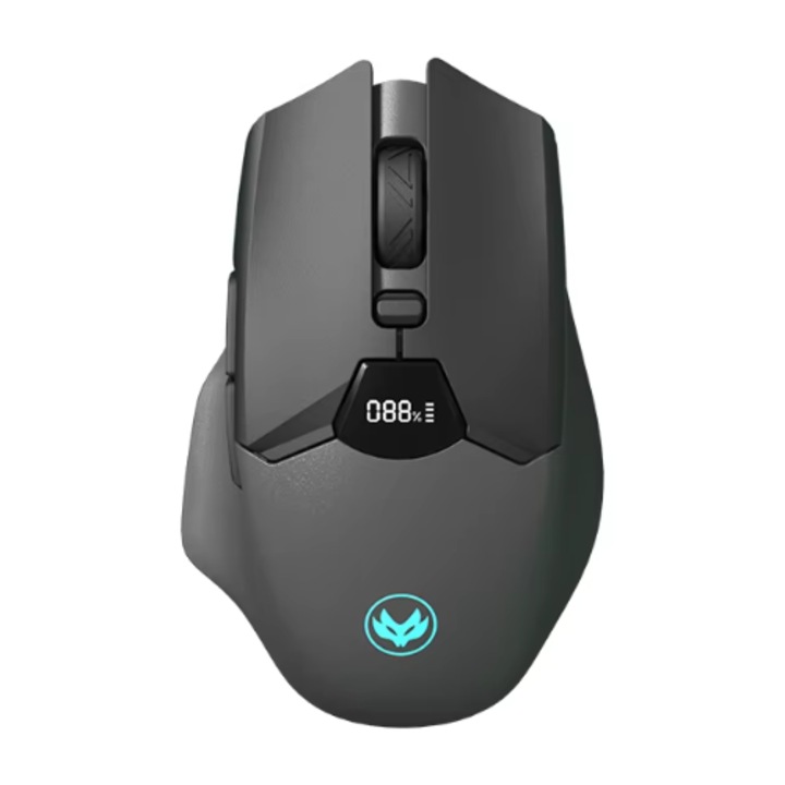 Mouse wireless wireless sau Bluetooth, ecran inteligent, afisaj baterie buton de dezactivare a sunetului in mod dual, baterie litiu de 600 mAh, mouse de birou pentru tableta, -negru
