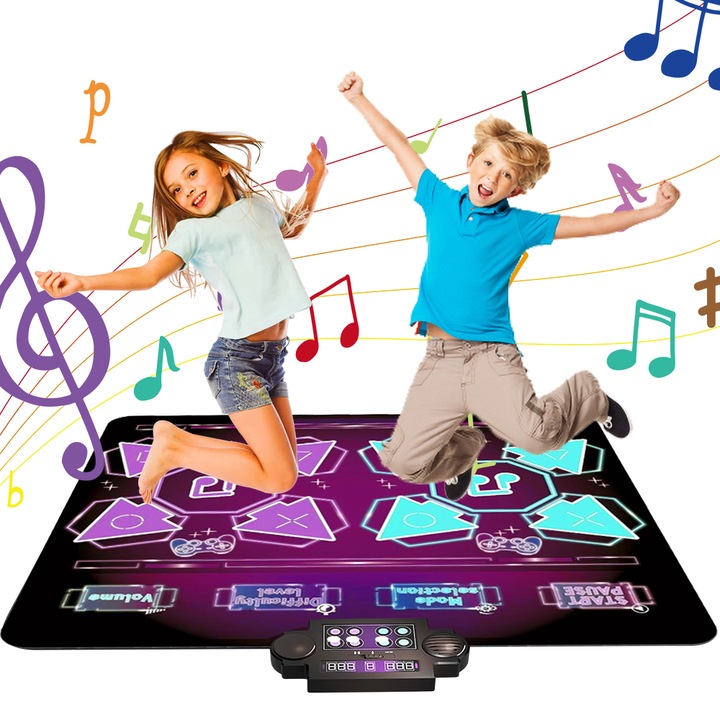 Танцова подложка за 2 играчи, 102x100x2 см, противоплъзгаща, интерактивни игри, 8 режима на игра, 2 състезателни режима