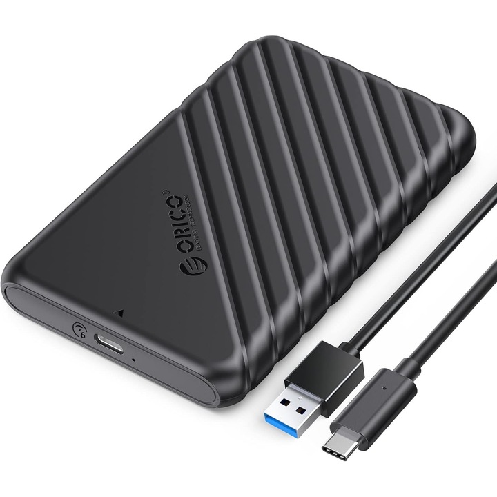 Carcasa externa pentru hard disk, USB 3.1, compatibil cu SATA HDD/SSD de 2.5 inch, 6 Gbit/s, Design Tool-free, Neagra