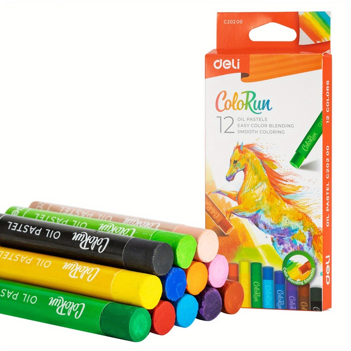 Set 12 creioane colorate, Deli, non-toxic, lavabil, 17x7.5x1cm
