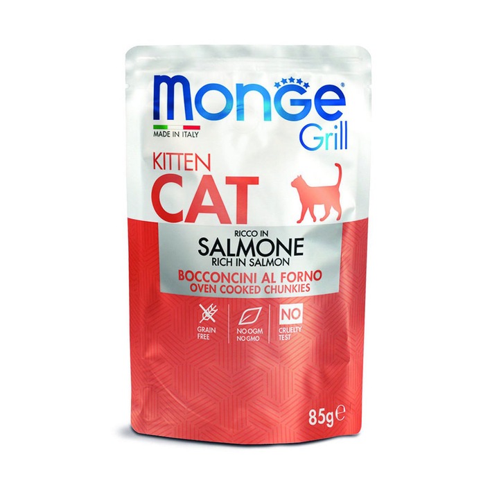Mâncare umedă pentru pisici Monge Kitten, somon, 85g, fără cereale, junior