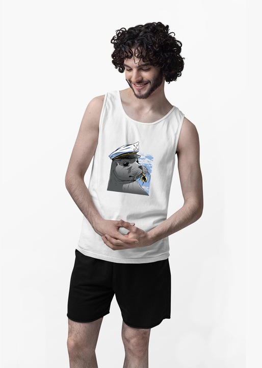 Pijama Scurta de Vara pentru Barbati CLANDESTINE, 2 piese Maieu Alb si Pantaloni Scurti Negri, Seal Navy P25