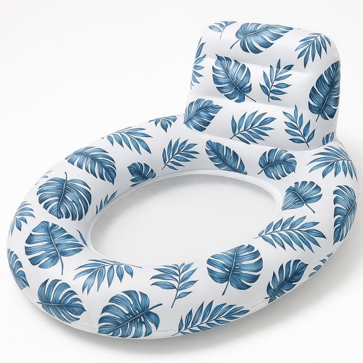 Colac Gonflabil cu Plasa si Spatar, 88x104cm Design Tropical cu Frunze pentru Adolescenti si Adulti