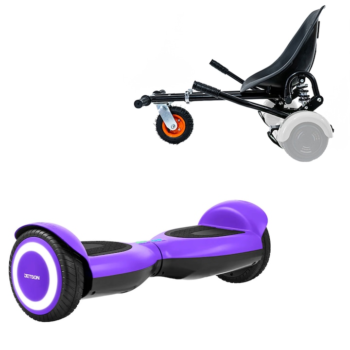 Elektromos Hoverboard GoKart Szett Lengéscsillapítókkal, 6.5 col, Jetson Prism Purple, Fekete HoverKart Lengéscsillapítókkal, Smart Balance