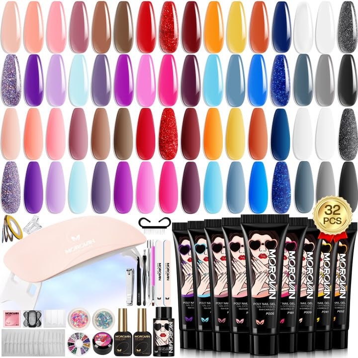 Set gel unghii UV Morovan, 32 culori, lampa UV, accesorii pentru nail art