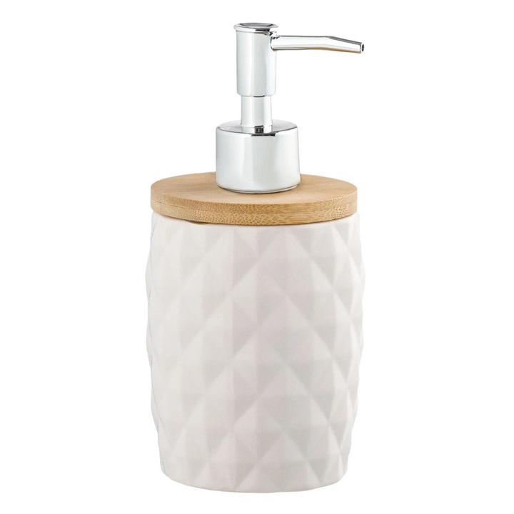 Kerámia adagoló bambusz fedéllel, fehér gyémánt, folyékony szappanhoz, 340 ml