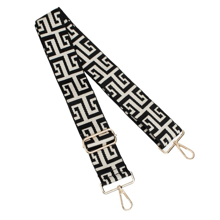 Fekete táska pánt meander mintával, 5cm széles, állítható