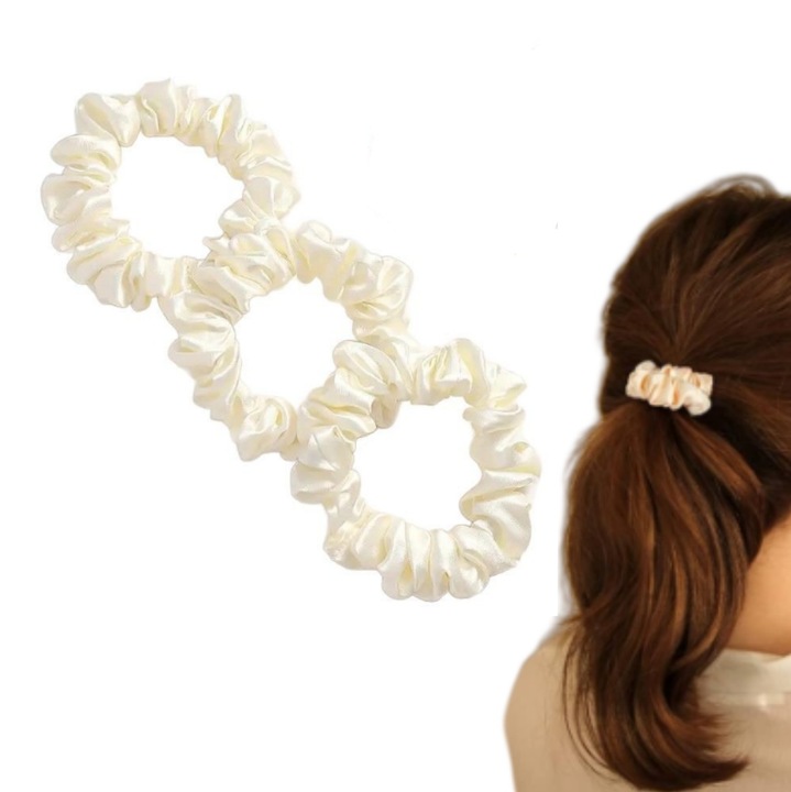 Set de 3 elastice de par, benzi elastice de par pentru femei fete, legaturi elegante de par, suport pentru coada de cal, cadou accesorii de par, benzi de par de nunta, satin, alb